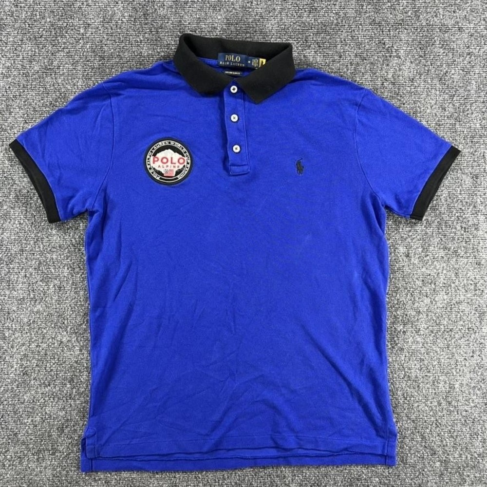 Ralph Lauren Polo Shirt Mens Medium‎ Blue Alpine Ski Patch World Cup Racing